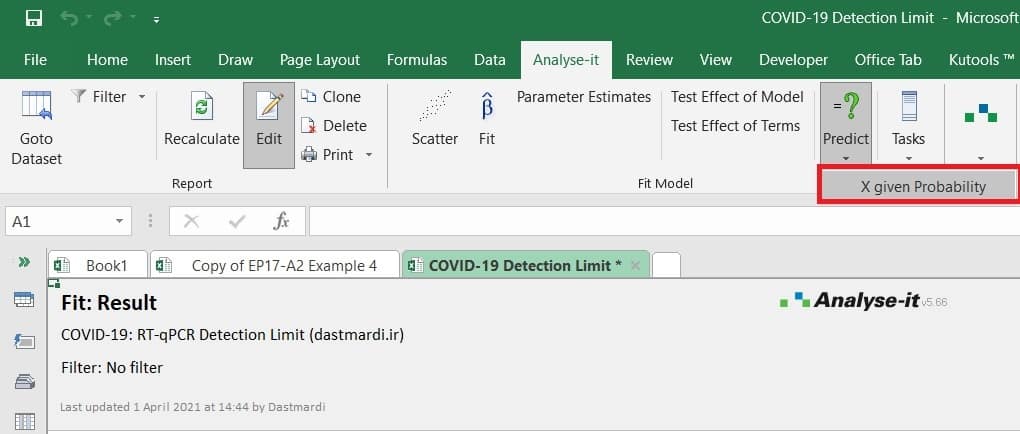 LOD 50 Example 03 تعیین حد تشخیص در آنالیزهای کیفی (LOD 50% و LOD 95%) با استفاده از نرم‌افزار